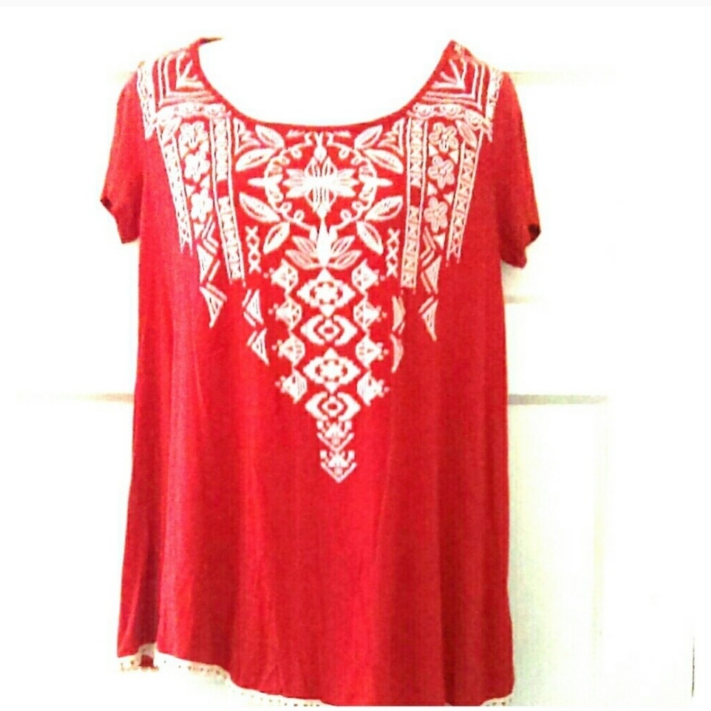 Boho Embroidered Pompom Trapeze Top Divine Doll